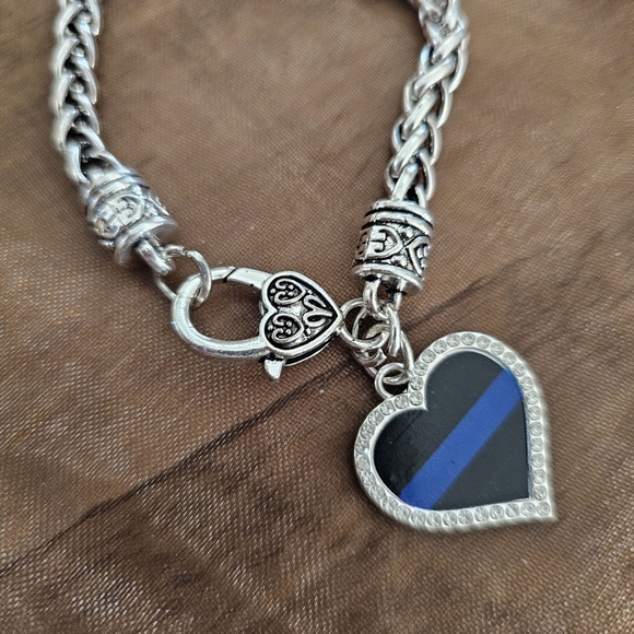 Silver Bracelet with Heart Charm and Blue Accents - Picture 2 of 3